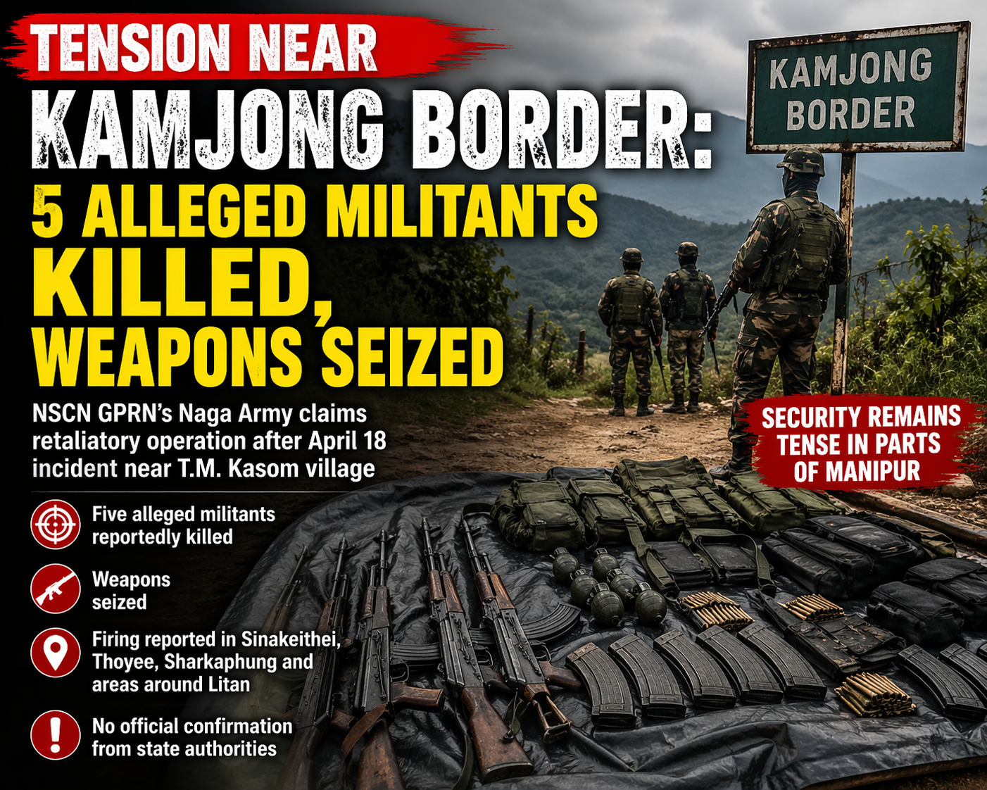 Tension Near Kamjong Border: 5 Alleged Militants Killed, Weapons Seized