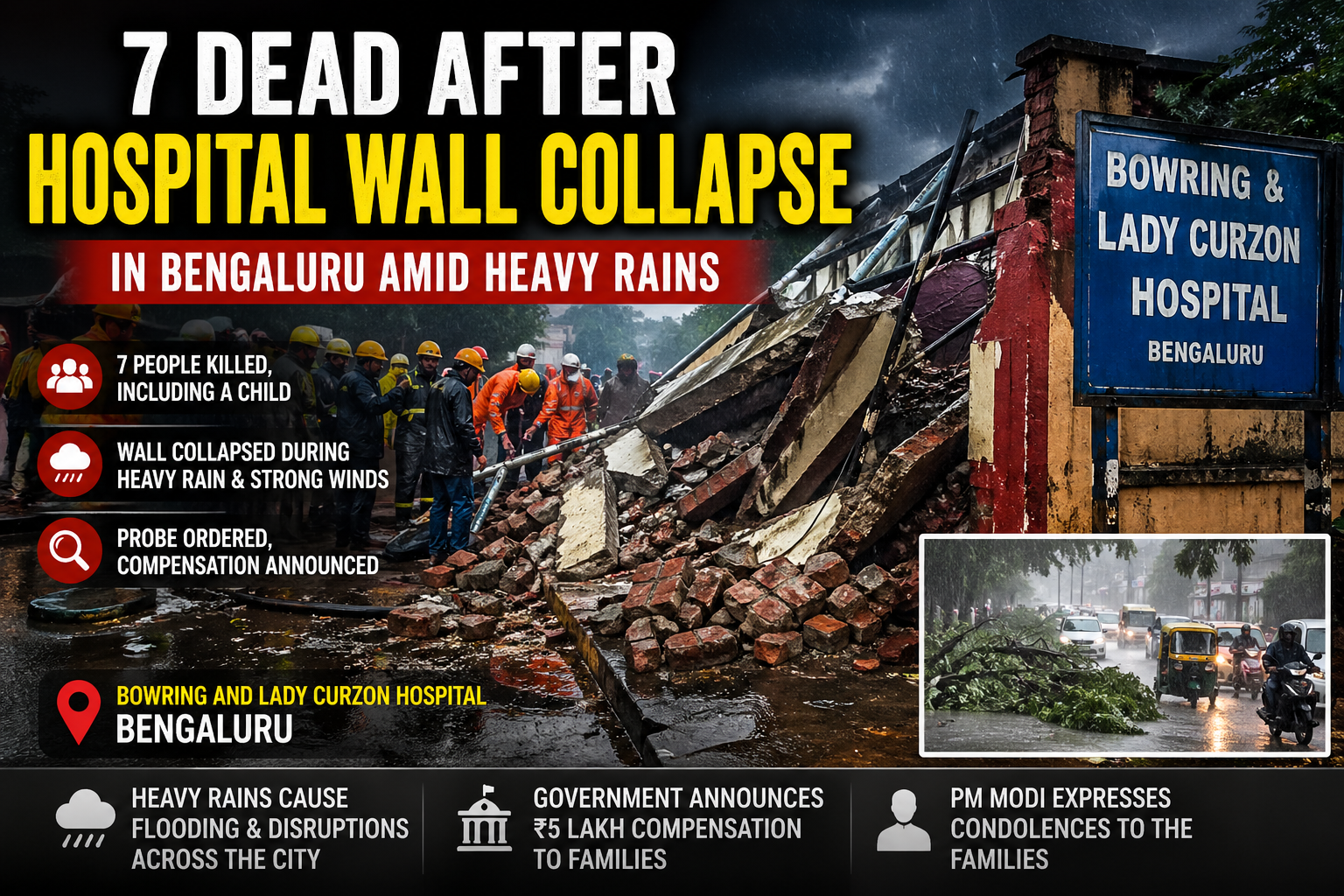 7 Dead After Hospital Wall Collapse in Bengaluru Amid Heavy Rains