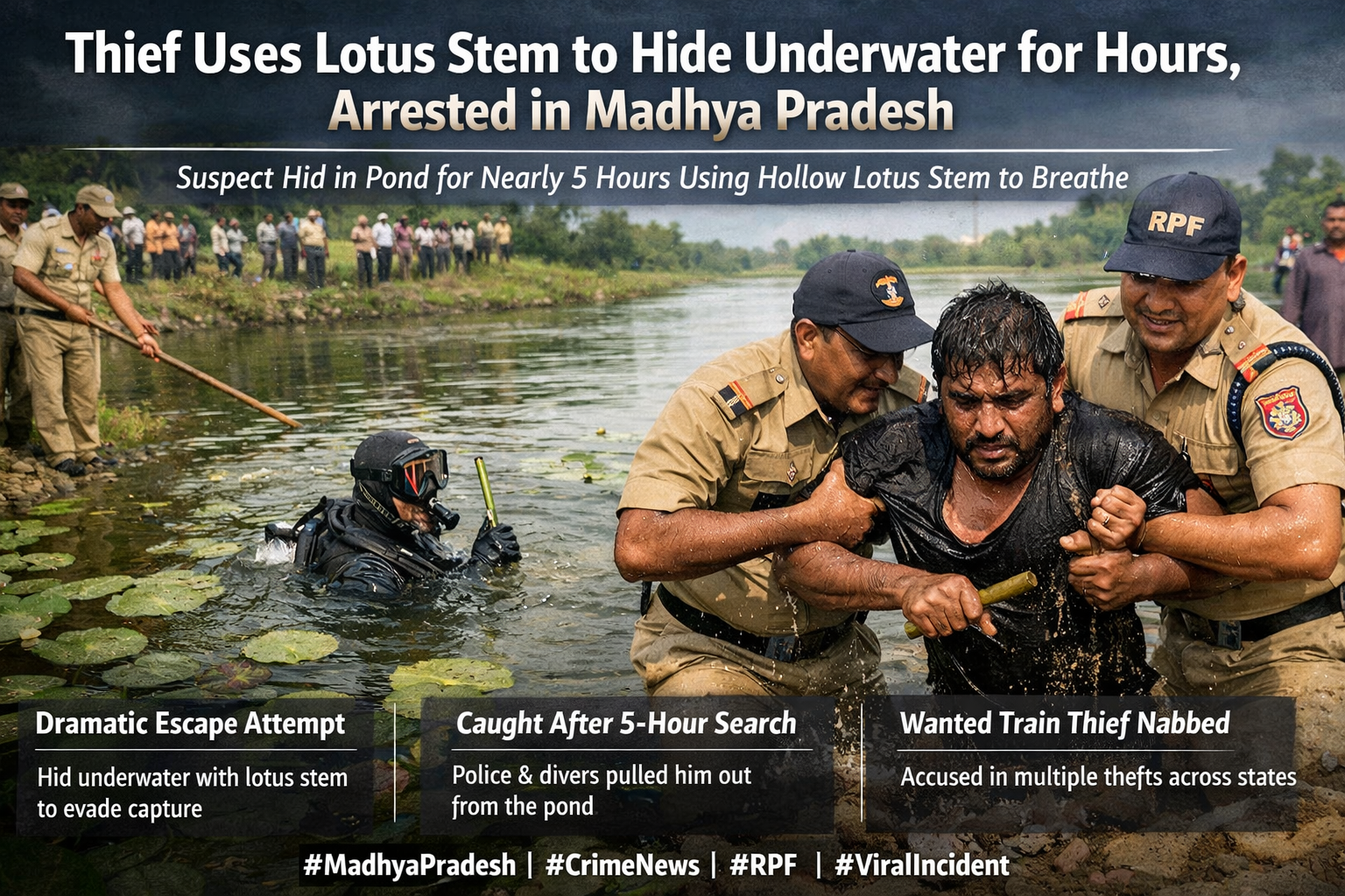 Thief Uses Lotus Stem to Hide Underwater for Hours, Arrested in Madhya Pradesh