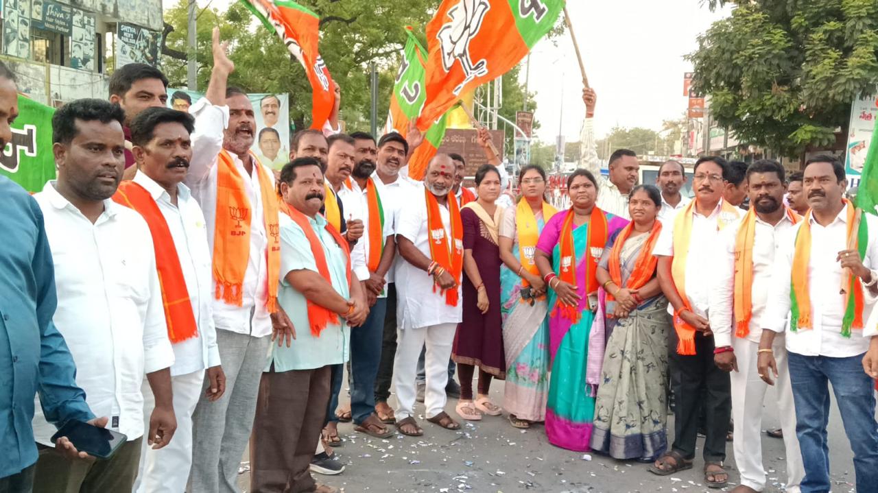 BJP Celebrates Electoral Gains in Bengal, Assam and Puducherry; Festivities Held in Jagtial Support for PM Modi’s Leadership Behind Success: Kokku Gangadhar