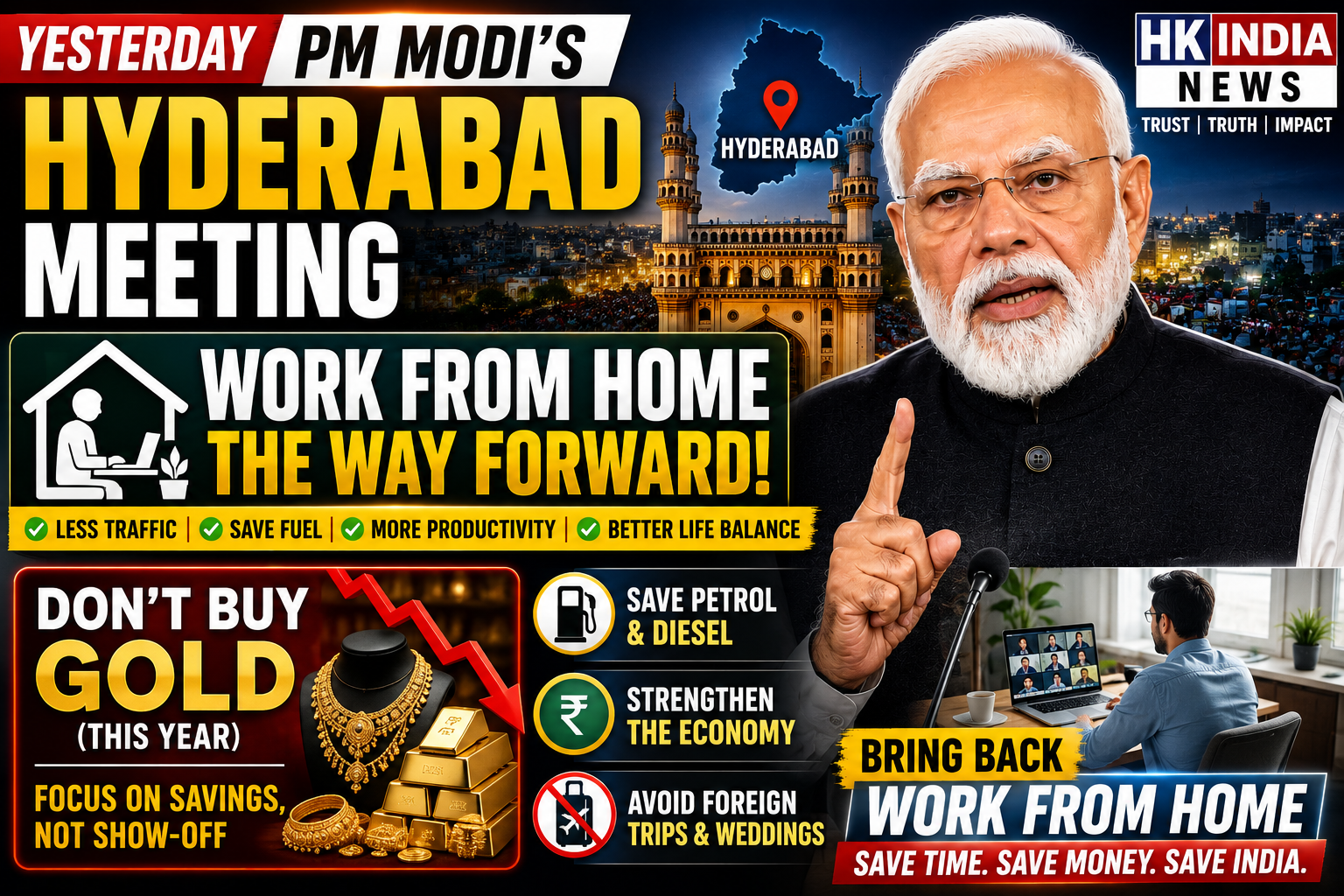 PM Modi’s Hyderabad Visit Sparks Debate on Economy, Fuel Saving & Work Culture