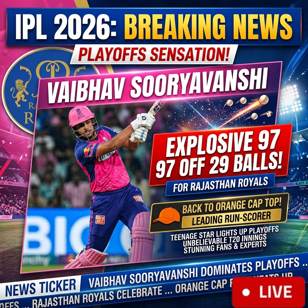 IPL 2026: Reports Highlight Explosive 97-Run Knock by Vaibhav Sooryavanshi for Rajasthan Royals