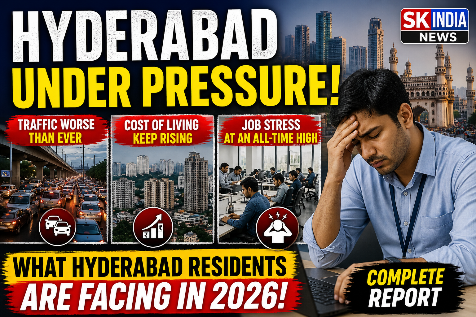 Hyderabad Faces Rising Urban Pressure Amid Traffic, Living Costs, and Workplace Challenges