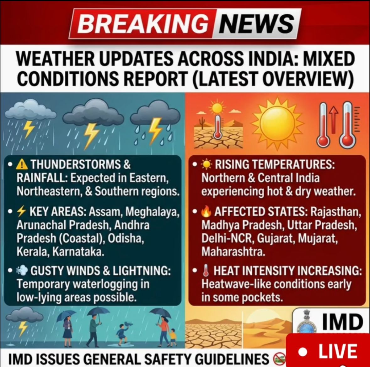 IMD Forecast Indicates Mixed Weather Conditions Across Several Parts of India