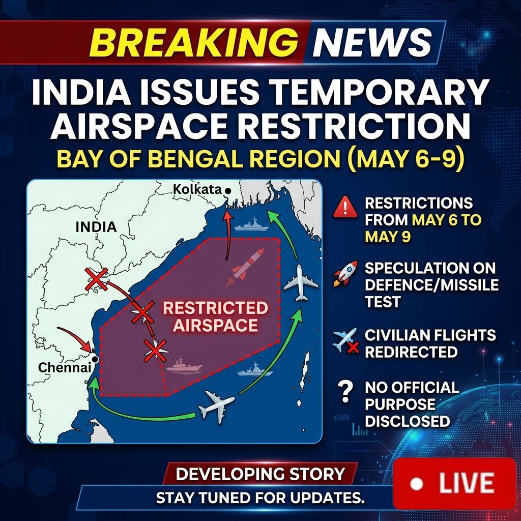 India Issues Temporary Airspace Restriction Over Bay of Bengal (May 6–9)