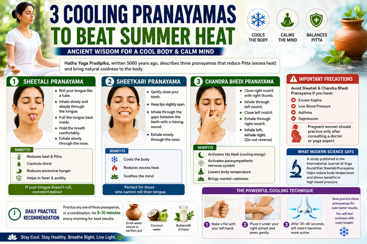 THREE PRANAYAMAS CAN KEEP THE BODY COOL DURING EXTREME SUMMER HEAT — YOU MAY NOT EVEN FEEL THE NEED FOR AIR CONDITIONING.