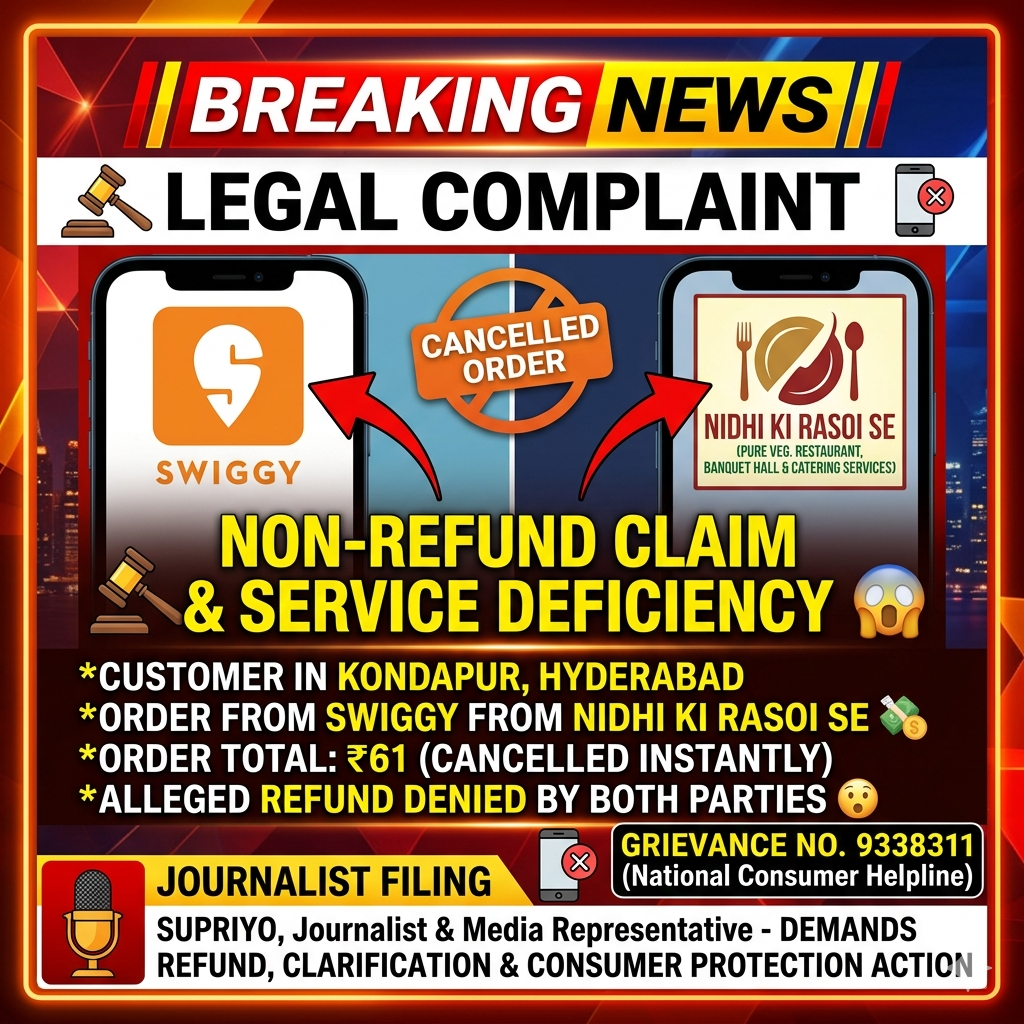 Customer Raises Refund Complaint Against Food Delivery Platform and Restaurant