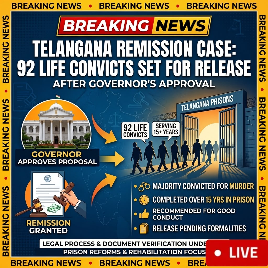 Telangana Governor Approves Remission Proposal for 92 Life Convicts