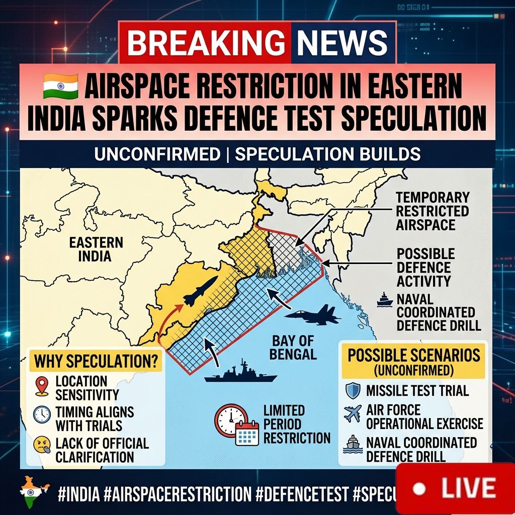 🇮🇳 Airspace Restriction in Eastern India Draws Attention Over Temporary Aviation Measures