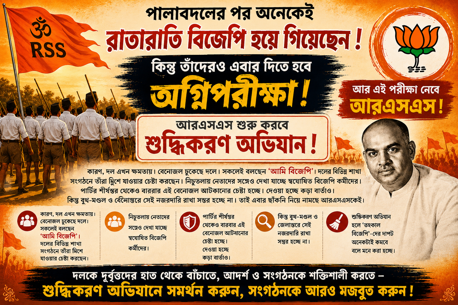 পালাবদলের পর ‘তৎকাল বিজেপি’দের অগ্নিপরীক্ষা: শুদ্ধিকরণ অভিযানে নামছে আরএসএস?