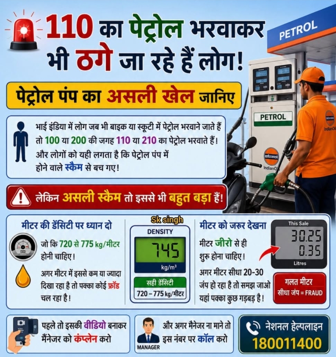 ₹110 का पेट्रोल भरवाने पर भी ठगे जा रहे लोग! उपभोक्ताओं से सतर्क रहने की अपील