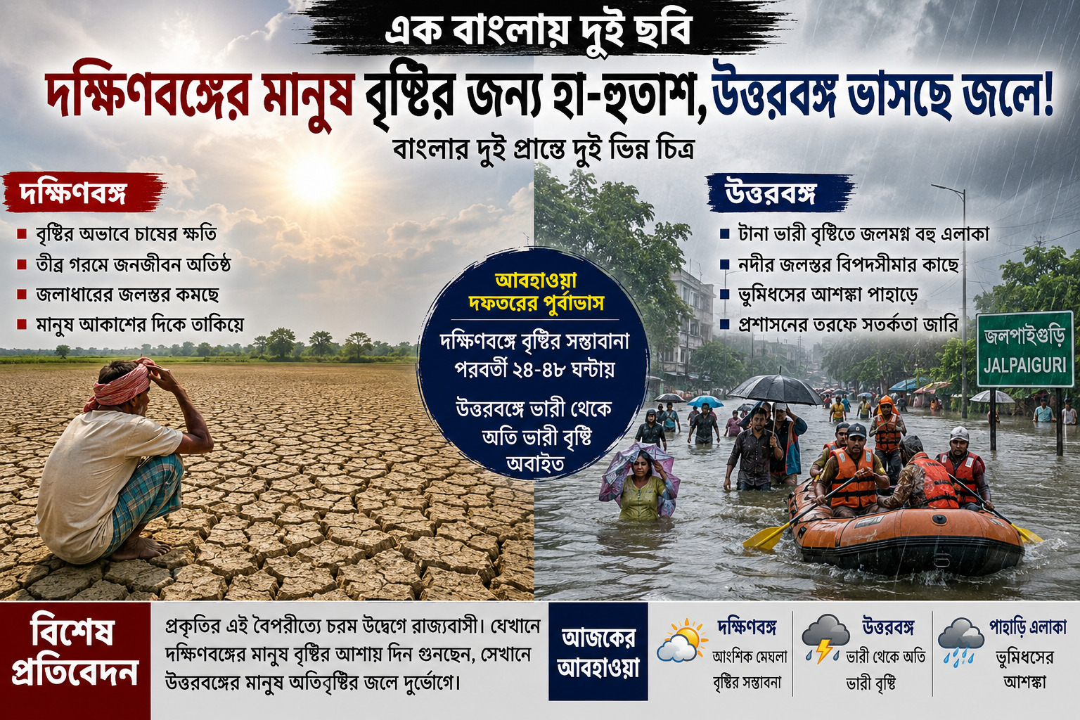 দক্ষিণবঙ্গের মানুষ বৃষ্টির জন্য হা-হুতাশ, উত্তরবঙ্গ ভাসছে জলে! বাংলার দুই প্রান্তে দুই ভিন্ন চিত্র
